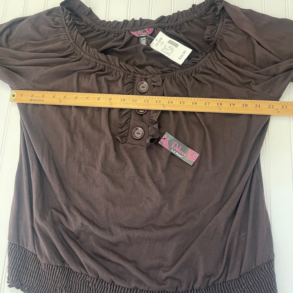 NWT Y2K Deluxe LA Blues Ruffle Hem Big Buttons Chocolate Brown Womens 22/24W - Picture 4 of 6